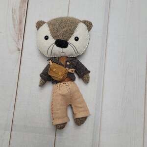 Handmade Otter boy tweed wool doll cottagecore retro animal 12" plush